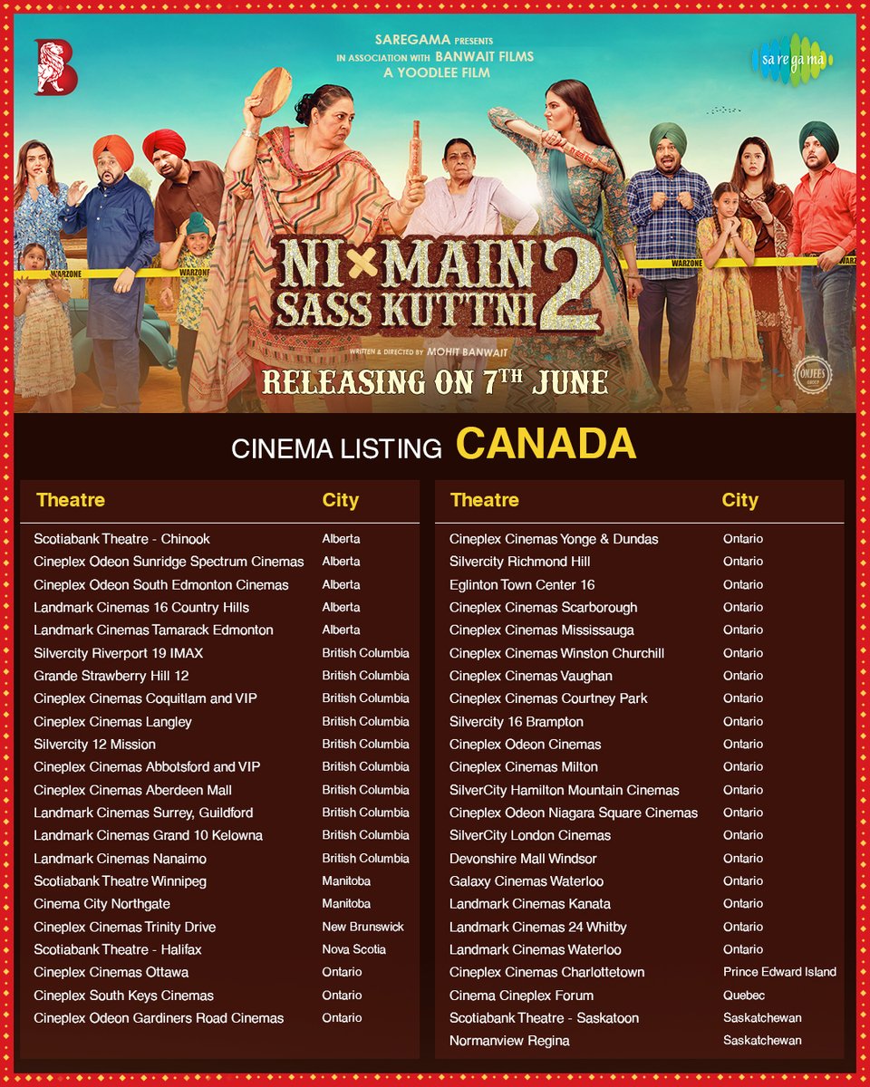 JagbaniOnline's tweet photo. Ni Main Sass Kuttni 2
Film Release Worldwide on 7th June 2024
#NirmalRishi #TanviNagi #MehtabVirk #AnitaDevgan #GhuggiGurpreet #KaramjitAnmol #NishaBano #HarbySangha #BanwaitFilms #SaregamaPunjabi #OmjeeGroupOfficial #MohitBanwait #YoodleeFilms #TheBossMusicWorld #DharambirBhangu #MannPreet #NiMainSassKuttni2