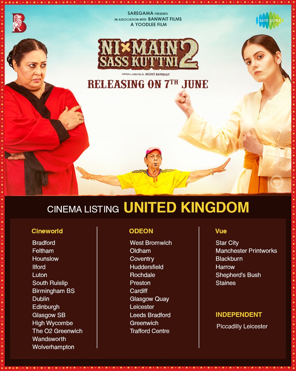 JagbaniOnline's tweet photo. Ni Main Sass Kuttni 2
Film Release Worldwide on 7th June 2024
#NirmalRishi #TanviNagi #MehtabVirk #AnitaDevgan #GhuggiGurpreet #KaramjitAnmol #NishaBano #HarbySangha #BanwaitFilms #SaregamaPunjabi #OmjeeGroupOfficial #MohitBanwait #YoodleeFilms #TheBossMusicWorld #DharambirBhangu #MannPreet #NiMainSassKuttni2