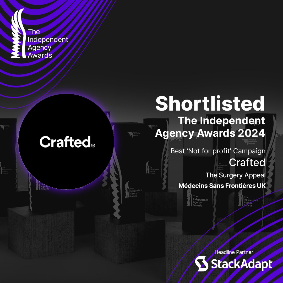 craftedmedia's tweet photo. We're shortlisted in the ‘Not-for-Profit' category at the Independent Agency Awards for our work with @MSF_uk and their winter surgery appeal!

The winners will be announced at @MADFESTLONDON. Good luck to all the agencies shortlisted!

#GoDeliver #GotYourWings2024
@allagencies https://t.co/hNU5E00Vh3