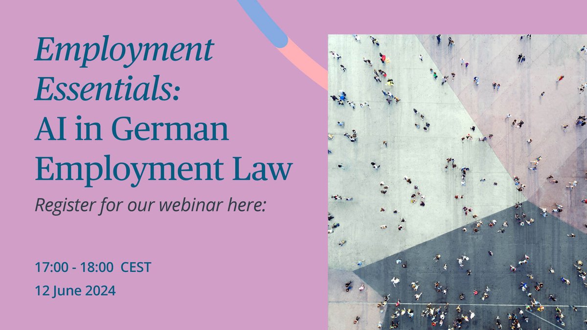 twobirdsemplaw's tweet photo. #AI is the future of work, but what are the legal implications of its use in German #EmploymentLaw? Join us 12 June for a webinar to discover the opportunities and challenges presented by AI in the workplace and the legal aspects that must be considered: https://t.co/30qGXJPbq1 https://t.co/bEr7vrLG3U