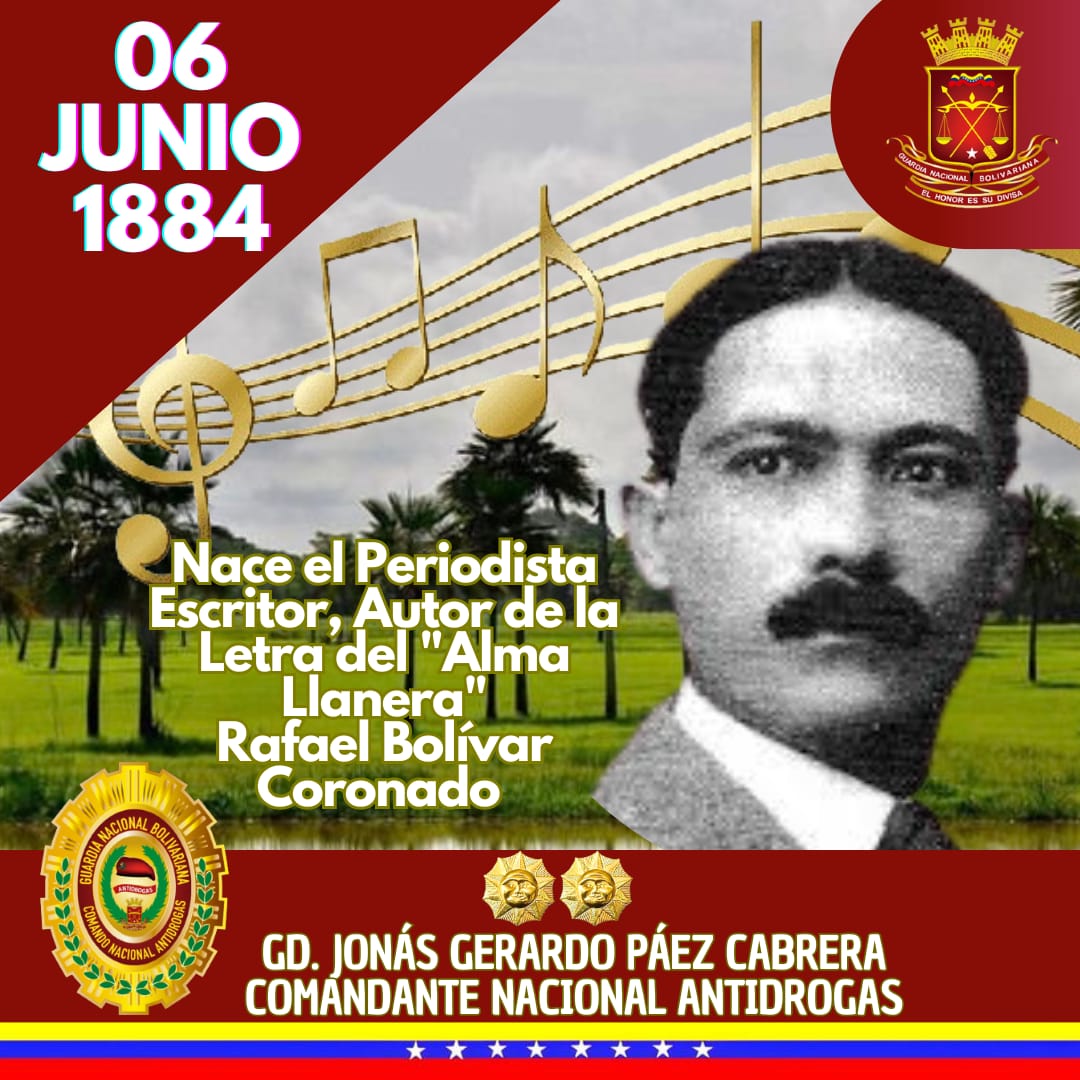uria13falcon16's tweet photo. Con el sonido del arpa, cuatro y maracas, recordamos el natalicio de Rafael Bolívar Coronado, creador de la zarzuela: “Alma Llanera”, una obra musical que representa el sentir venezolano
@PaezCabreraGNB 
@GNB_antidrogas1 https://t.co/MmL4eihSS2