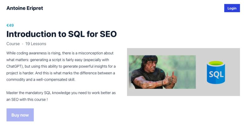 In a couple of days, I'll launch a (written) course on how to use SQL for SEO. You'll learn the basics of SQL with real datasets from GSC &amp; GA4 to get you started. 

The price? €49 and I'll send you a 30% discount if you comment "SQL for SEO" (you know how Twitter works 😁)