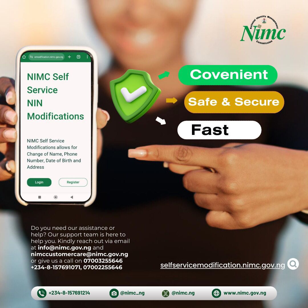 DavidsOffor's tweet image. Frame 1: Simple steps for  #Selfservicemodification on the @nimc_ng portal 
Frame2: Testimony from a happy Nigerian that has gone through the process 
No need for queuing for any modifications via your NIN, use the link 👇 
selfservicemodification.nimc.gov.ng