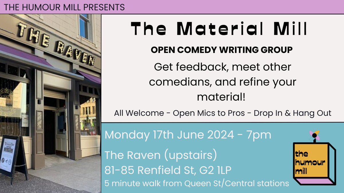 🃏THE MATERIAL MILL 🃏 

Back for June! Come join us at The Raven in the city centre to zhuzh up your material for summer (and any previews/festivals👀) 🌞

Always free but please book through Eventbrite 👉 eventbrite.co.uk/e/920310342007…