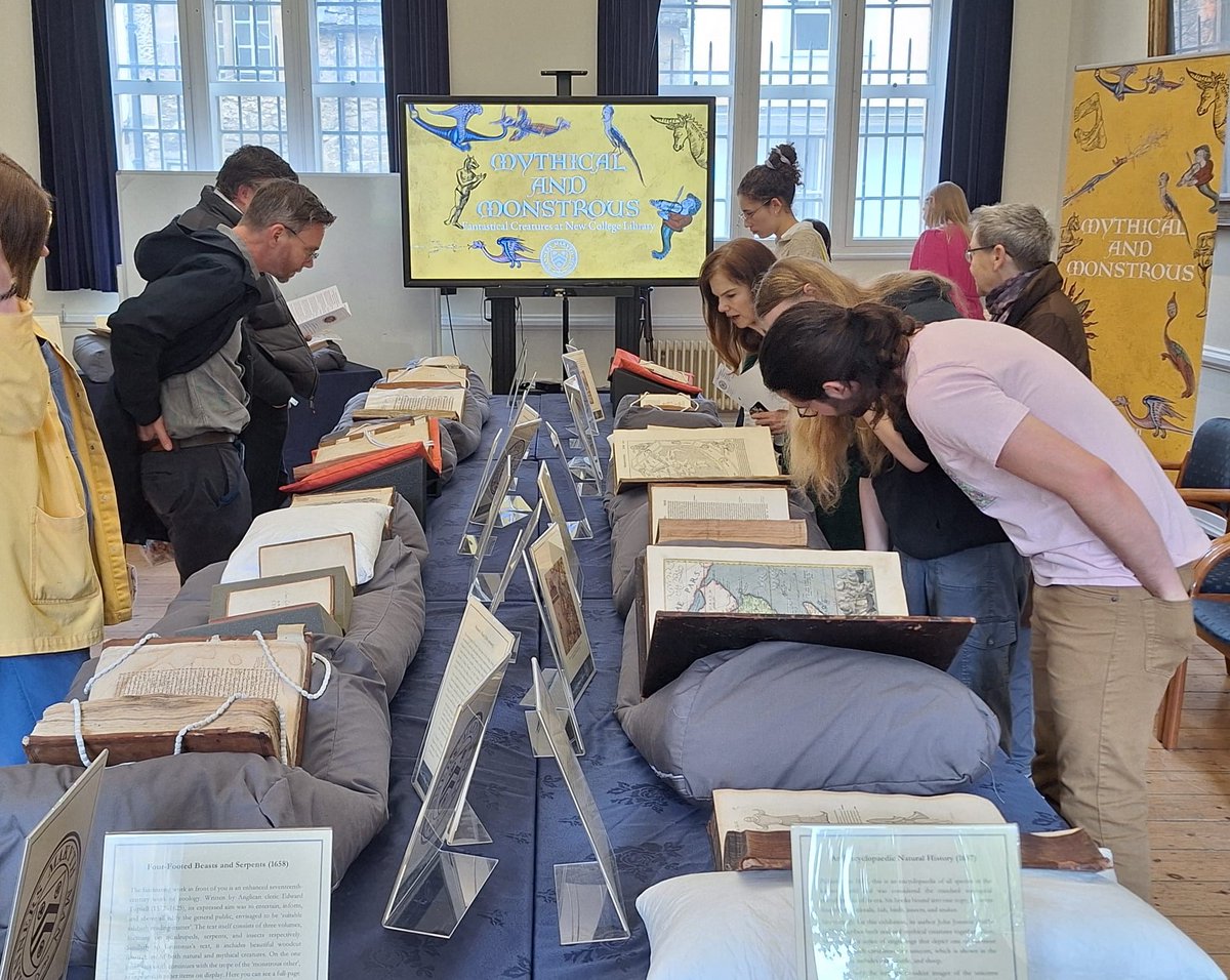 NewCollegeLib's tweet image. Thank you so much to everyone who visited our ‘Mythical and Monstrous’ exhibition on Tuesday, curated by our Grad Trainee @JessHodgkinson_! 

We hope you enjoyed seeing some weird and wonderful beasts in items from @NewCollegeOx’s fabulous library special collections 🦄