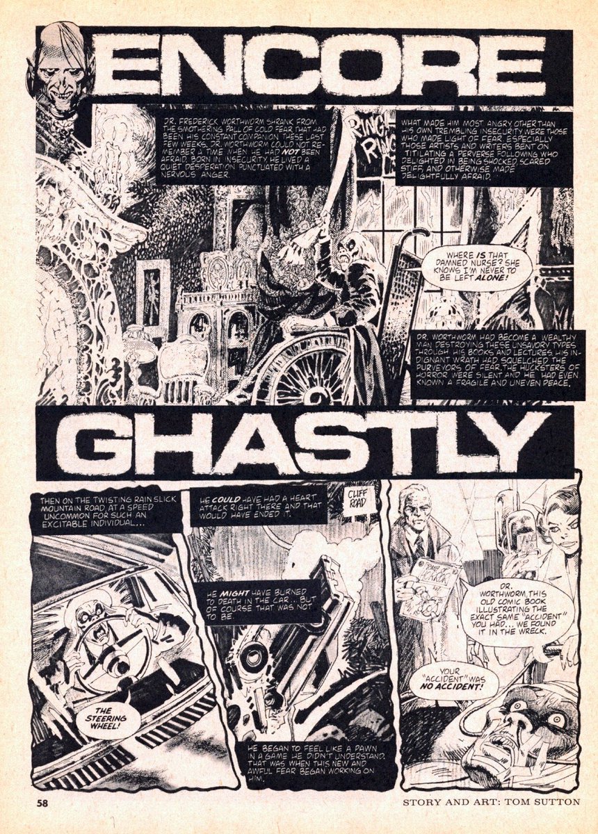 manuelabennet's tweet image. "The main character (based on Dr. Frederic Wertham, whose concerns about violent imagery in comics led to the creation of the Comics Code Authority) tormented by a killer (based on EC artist "Ghastly" Graham Ingels)." 1/3⬇️

#Creepy #GrahamIngels #ComicsCodeAuthority #TomSutton