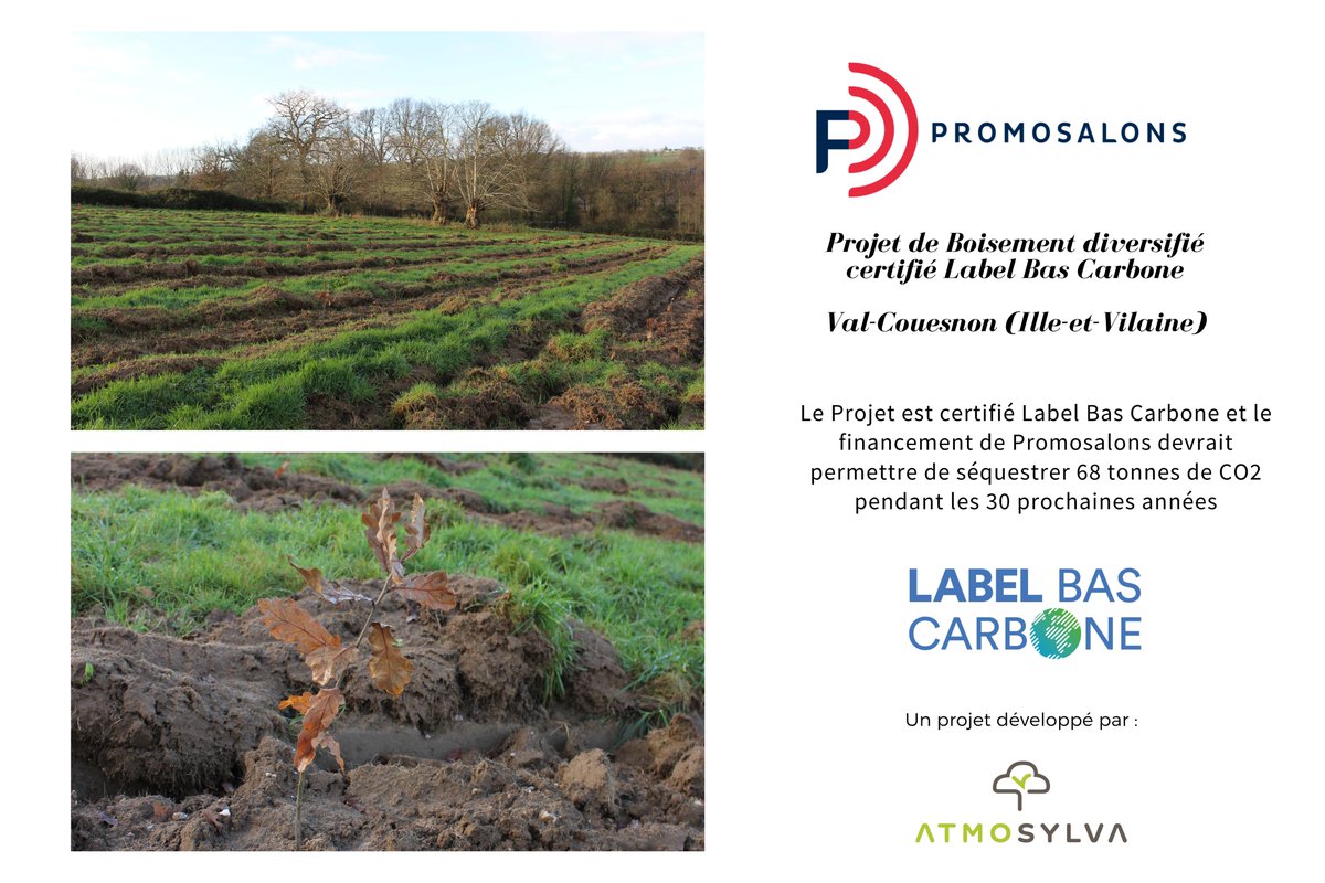 🌳 Dans le cadre de notre engagement #RSE, nous sommes fiers de soutenir le projet de boisement  d'essences diversifiées à Val-Couesnon, en @ille_et_vilaine. Ce projet, développé par <a href="/Atmosylva/">Atmosylva</a> et financé par Promosalons, s'étend sur 3,38 hectares.