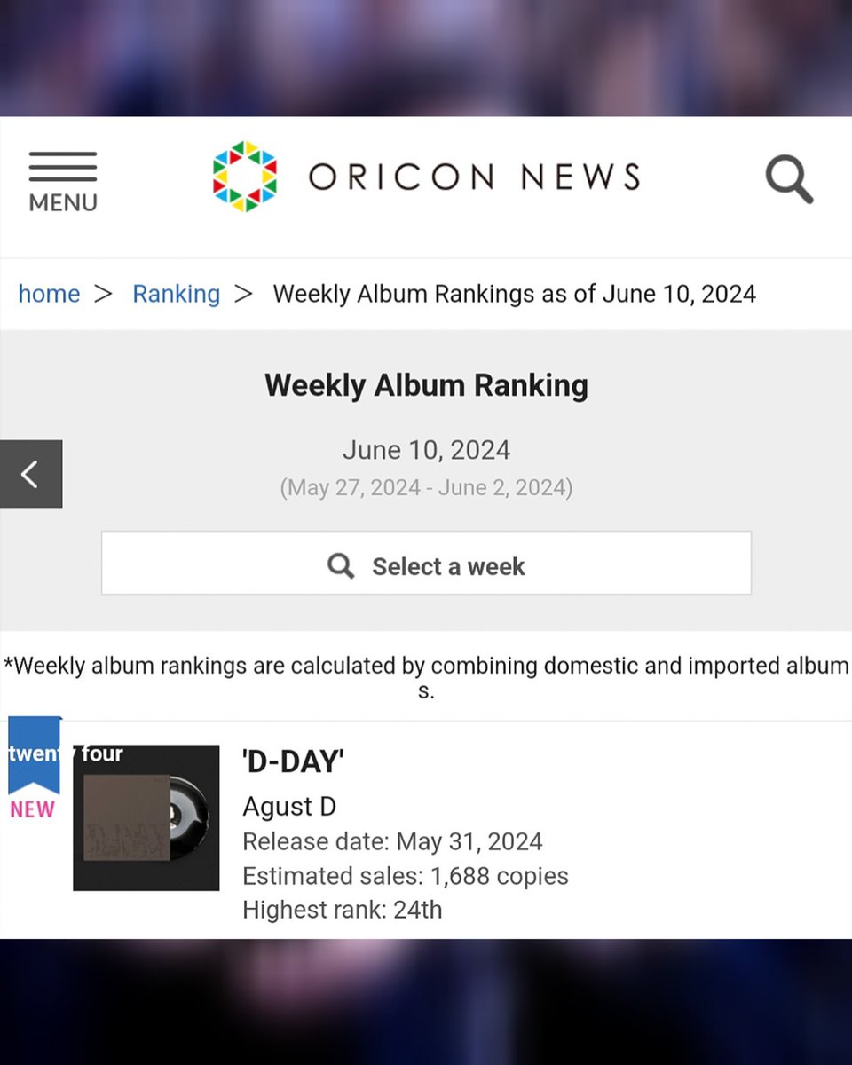 DataAgustD's tweet photo. "D-Day" Vinyl by #AgustD has debuted at #24 on Oricon Weeky Album Chart with an estimated 1688 sales! 🇯🇵🔥

Keep buying the vinyl ARMYs. 💜
🔗 https://t.co/mPyQc3RjS2

CONGRATULATIONS AGUST D
BUY D-DAY VINYL 
#AgustD #SUGA #슈가 https://t.co/CiCZCGqyjO