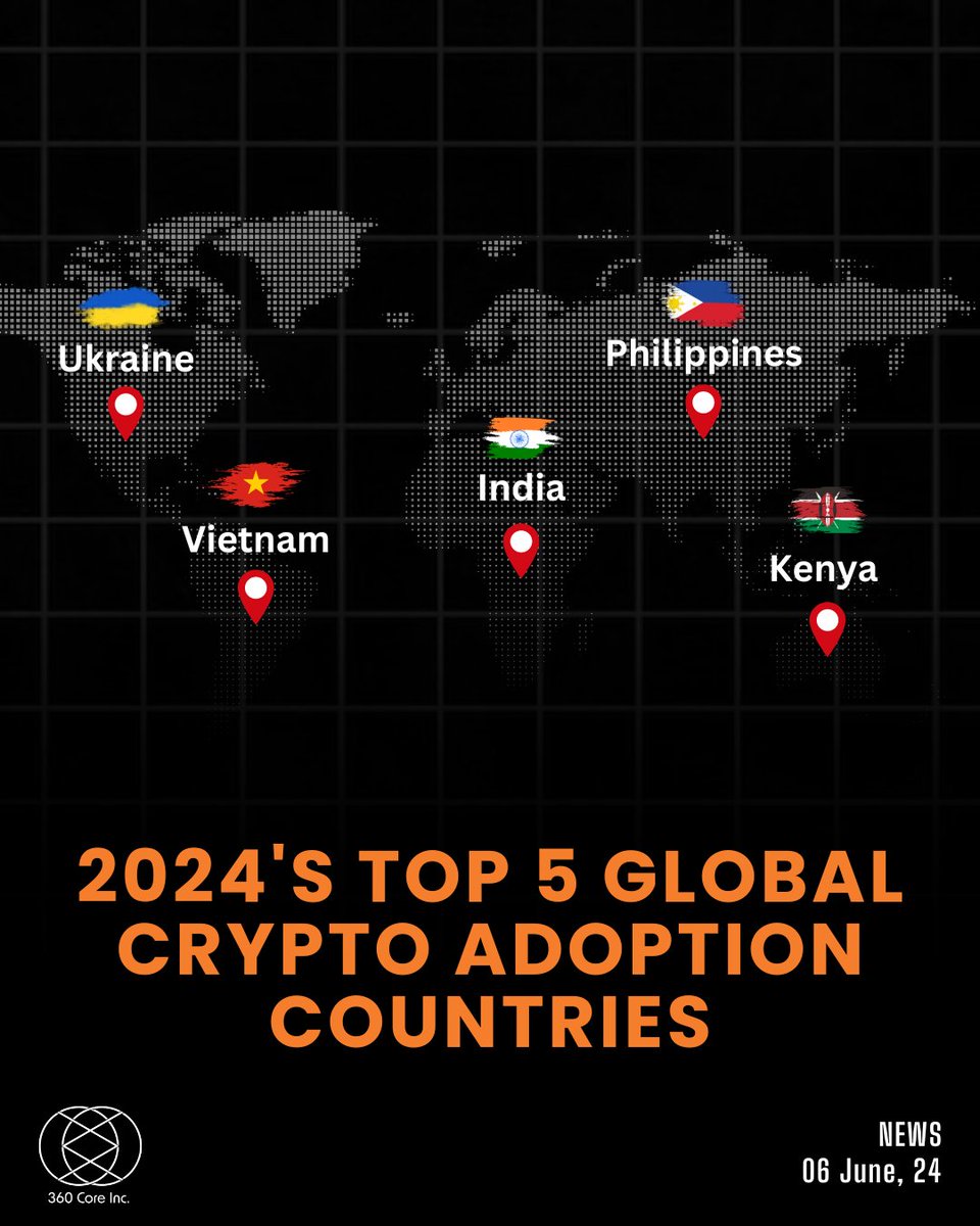 🌟Here is the 2024 Global Crypto Adoption Index Top 5 countries. ➤Vietnam  ➤Philippines ➤Ukraine ➤India ➤Kenya 📌This information highlights that  cryptocurrencies are becoming increasingly popular and widely used worldwide,  especially in areas