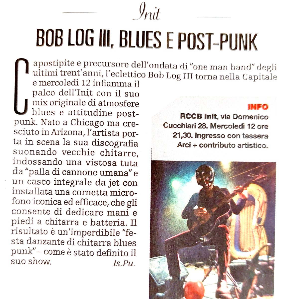 Lu_Valori's tweet photo. Appuntamento mercoledì 12 giugno al RCCB Init di Roma con lo One man band più esplosivo del pianeta: Bob Log III
Grazie a @TrovaRoma_Rep per la segnalazione
#boblogIII #RCCBInit #punk #postpunk #onemanband #rock #live #12giugno2024 #liveinRoma #concerti https://t.co/2son3J3cT9