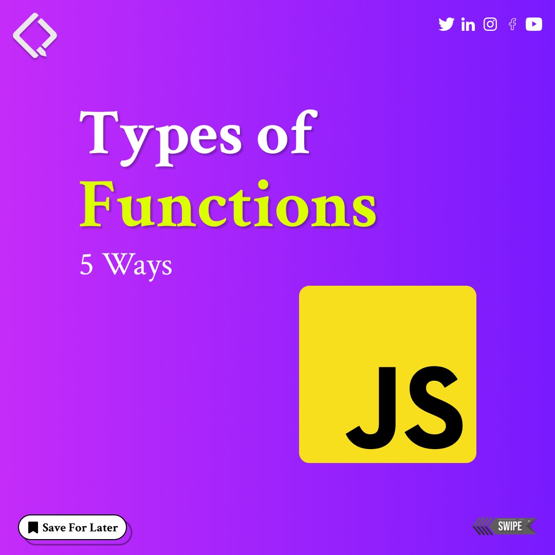 qubycles's tweet image. "Unlock the power of functions! 🚀 Dive into the 5 types of functions you need to know to master coding and problem-solving. 📚✨ #Programming #CodingTips #FunctionTypes #LearnToCode"
Follow us 👉 @qubycles
Visit Us:- qubycles.com
#qubycles #iamindustryready
