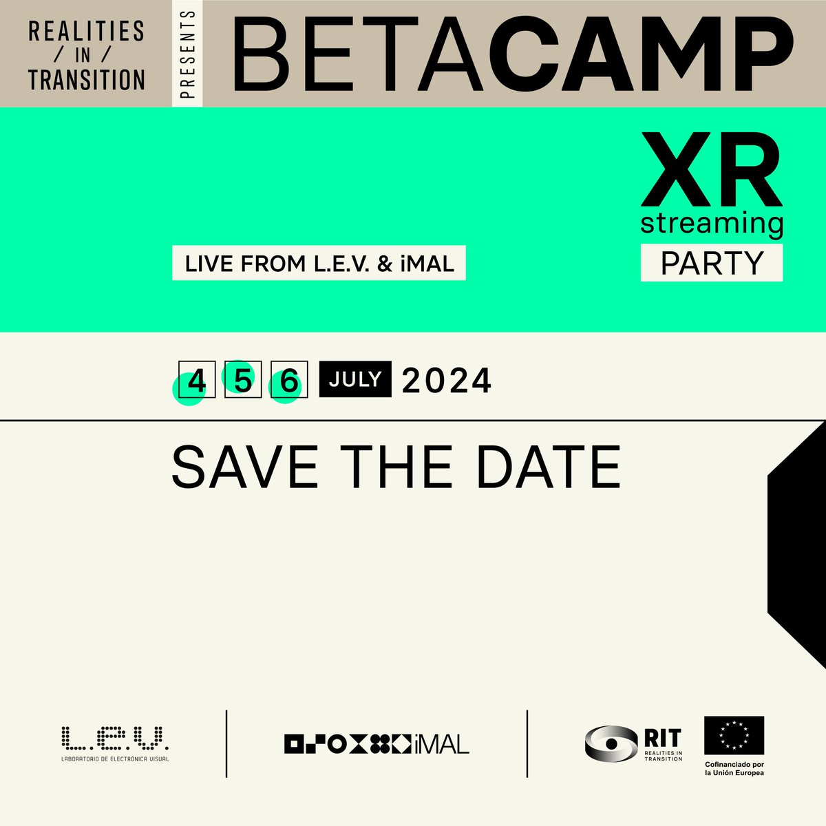 levfestival's tweet photo. 👾 SAVE THE DATE | 4-5-6 JULY
#RealitiesInTransition presents BETACAMP #XR Streaming Party. An online event that will explore the most creative #ExtendedRealities projects in Europe, challenging all stereotypes and clichés.
+info coming soon!
🔴Live from #LEVFestival & @imalorg https://t.co/yvFmmqcpIN