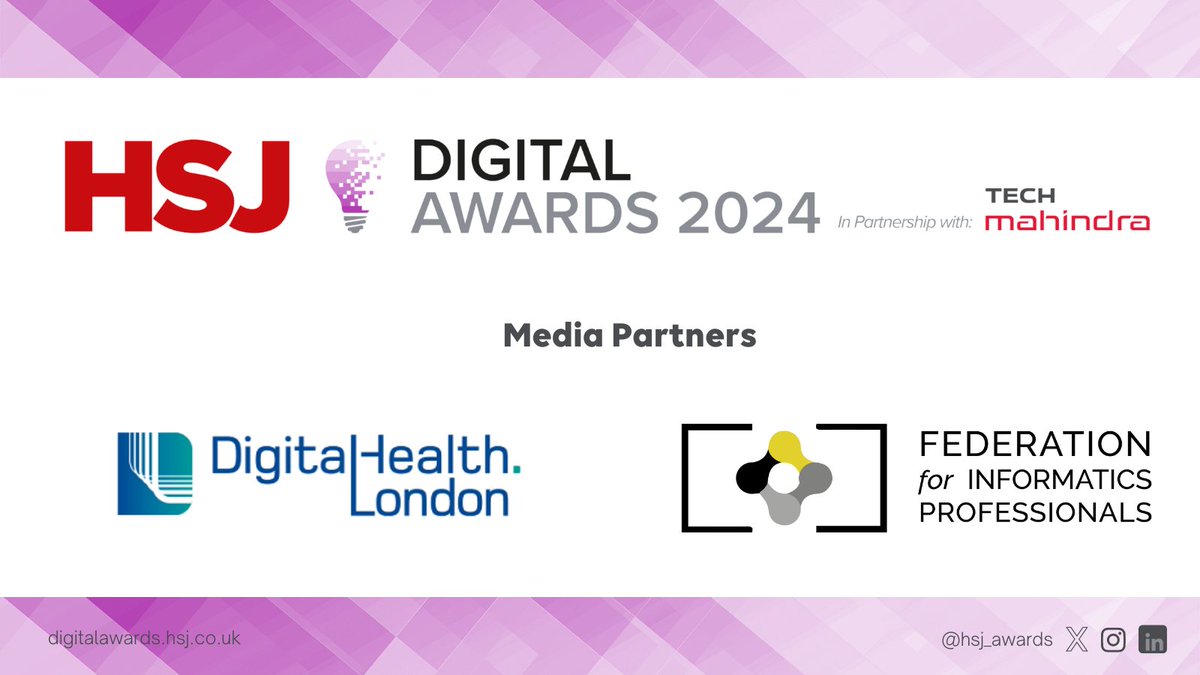 HSJ Awards (@hsj_awards) on Twitter photo A big shout out to our media partners <a href="/DHealthLdn/">DigitalHealth.London</a> <a href="/Fed_IP/">FEDIP-The Federation for Informatics Professionals</a> for your continued support. #HSJDigitalAwards A big shout out to our media partners <a href="/DHealthLdn/">DigitalHealth.London</a> <a href="/Fed_IP/">FEDIP-The Federation for Informatics Professionals</a> for your continued support. #HSJDigitalAwards