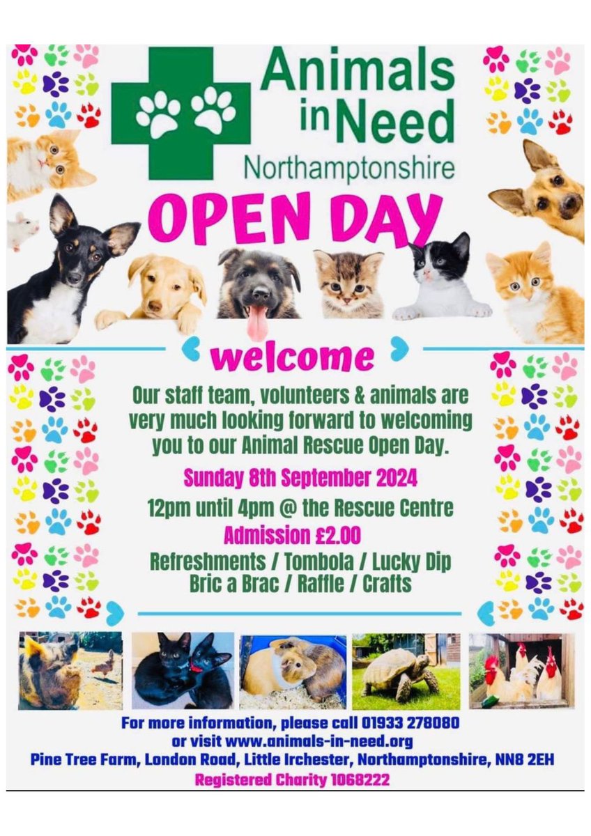 AnimalsInNeedUK's tweet photo. Save the date! Our open day is coming up in September 2024. #ThingsToDoInNorthampton #Northampton https://t.co/WfI0OdTRhS