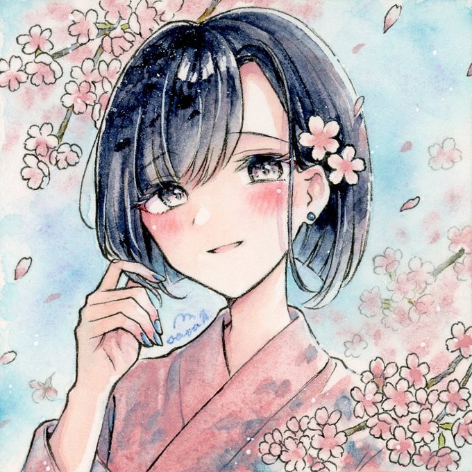 「cherry blossoms short hair」 illustration images(Latest)