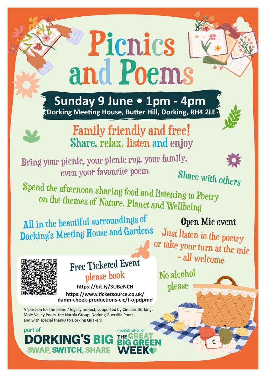 Love Poetry? Love Picnics? All in a beautiful garden setting  then this is the event for you. bit.ly/3UBeNCH 
#HelloDorking #molevalleypoets