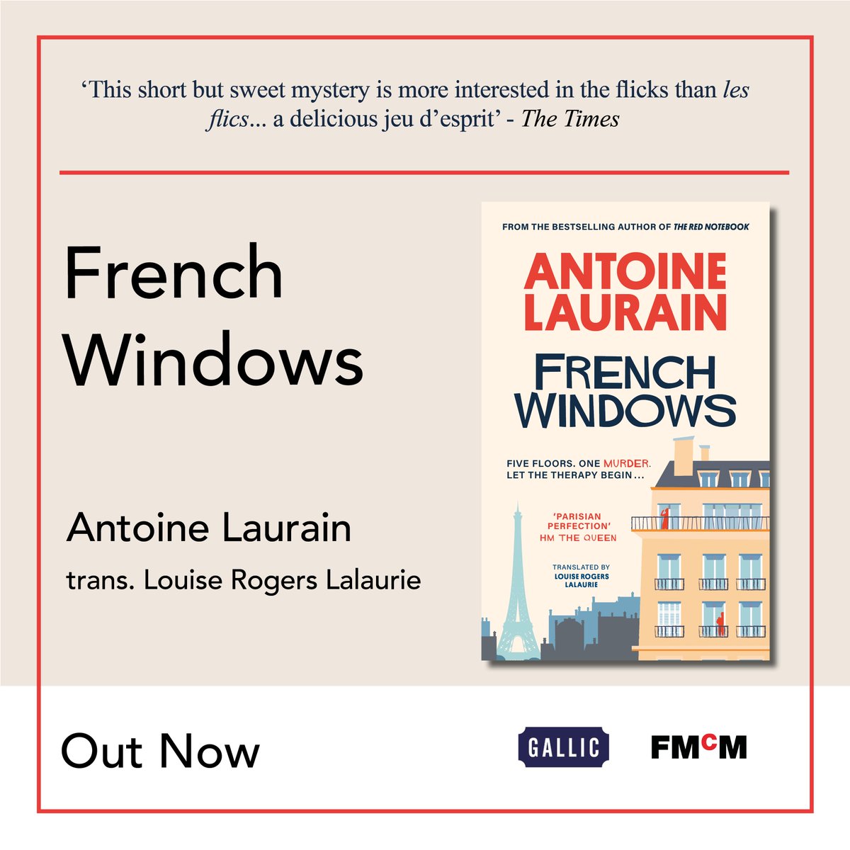 FMcMAssociates's tweet photo. Five floors. One Murder. Antoine Laurain returns with a Hitchcockian murder mystery with #FrenchWindows, out today.
βA superbly planned pirouette from an author who has more than one trick up his sleeve.β β @lindependant
Published by @GallicBooks: https://t.co/euO7syLKlW https://t.co/yhMqWmtRXE