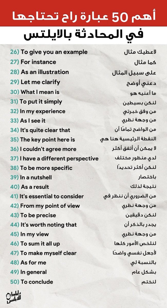 🖍 - أهم 50 عبارة راح تحتاجها في المحادثة بالانجليزي 🙅🏻‍♂️👇🏻