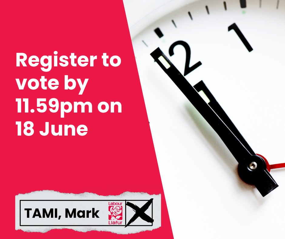 Tuesday is the last day that you can register to vote in the general election on July 4.
You must register here: gov.uk/register-to-vo… before midnight on Tuesday, June 18.
#RegisterToVote #VoteLabour #VoteMarkTami