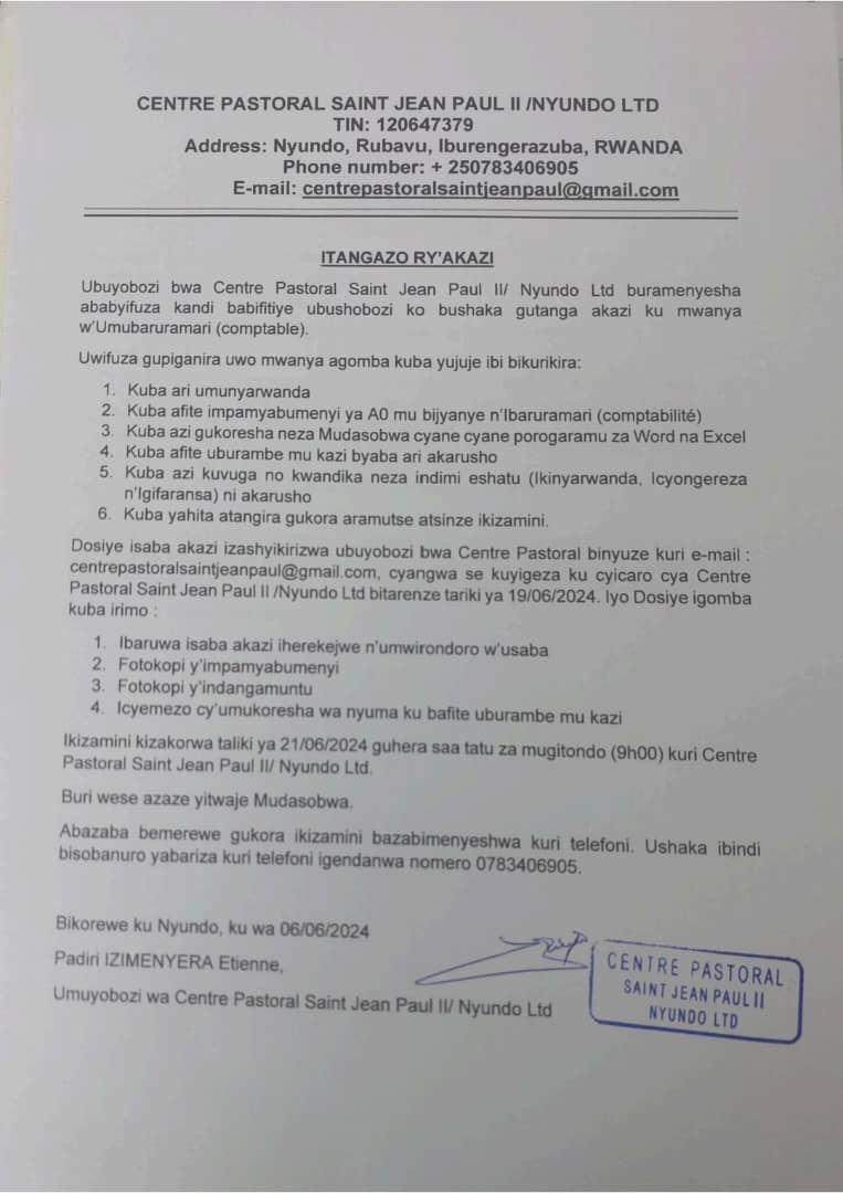 AKAZI JOB OPPORTUNITY AVIS D'APEL D'OFFRE
COMPTABLE