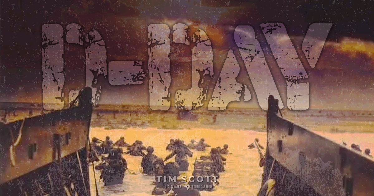 SenatorTimScott's tweet photo. 80 years ago, the Allied forces stormed the beaches of Normandy, turning the tides of WWII. This somber, yet inspirational, anniversary we must reaffirm our commitment to defending freedom. On #DDay, we decided that peace through strength was the only way — I still believe that. https://t.co/3mG6mupvwh