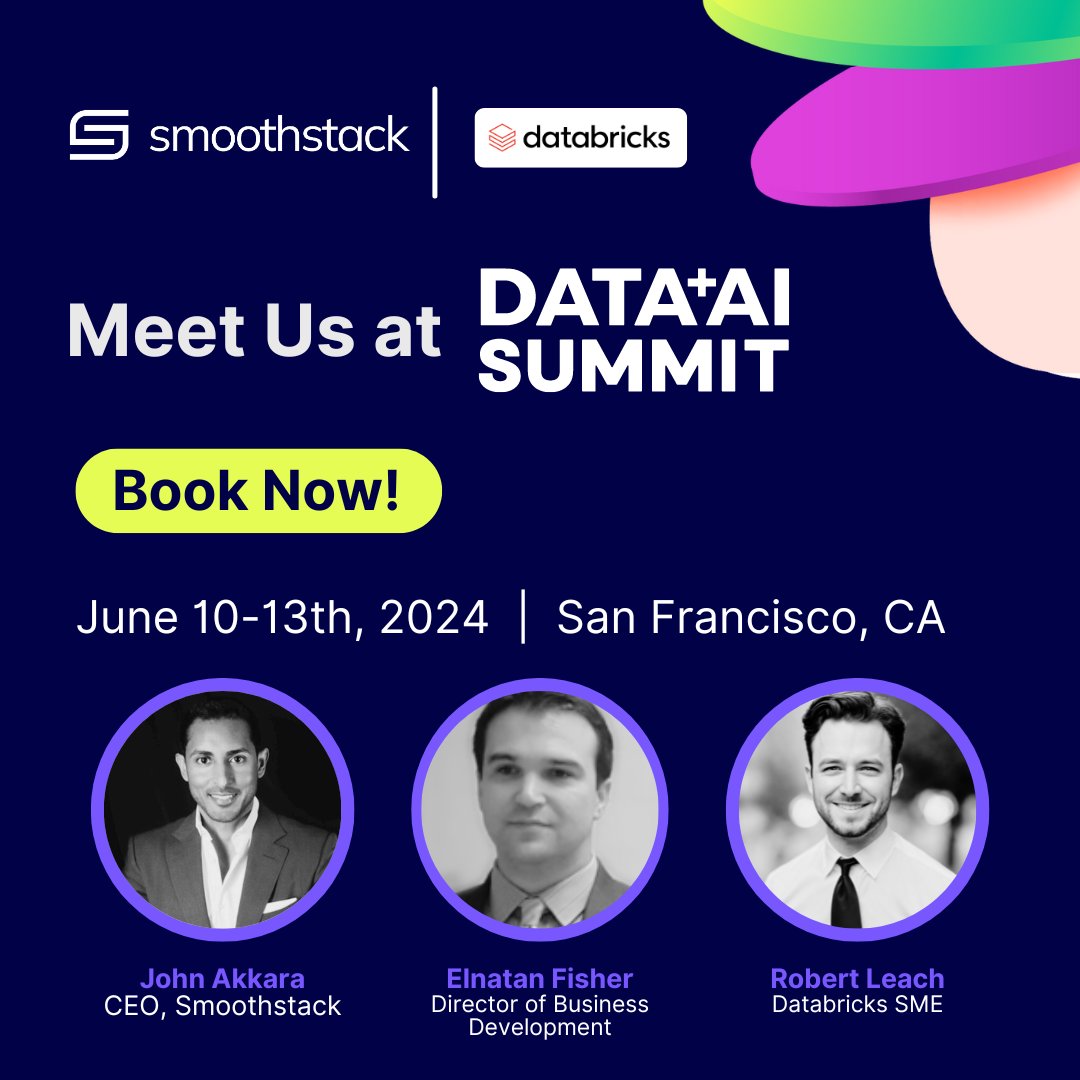 Smoothstack's tweet image. 🌟 Smoothstack @ Databricks + AI Summit in SF, June 10-13! 🌟
➡️Let's talk:
➡️Hire Train Deploy
➡️Partnership Enablement
➡️Fed & Gov Programs
📲 DM us or comment to connect!
#DatabricksSummit #Smoothstack #AI #DataEngineering