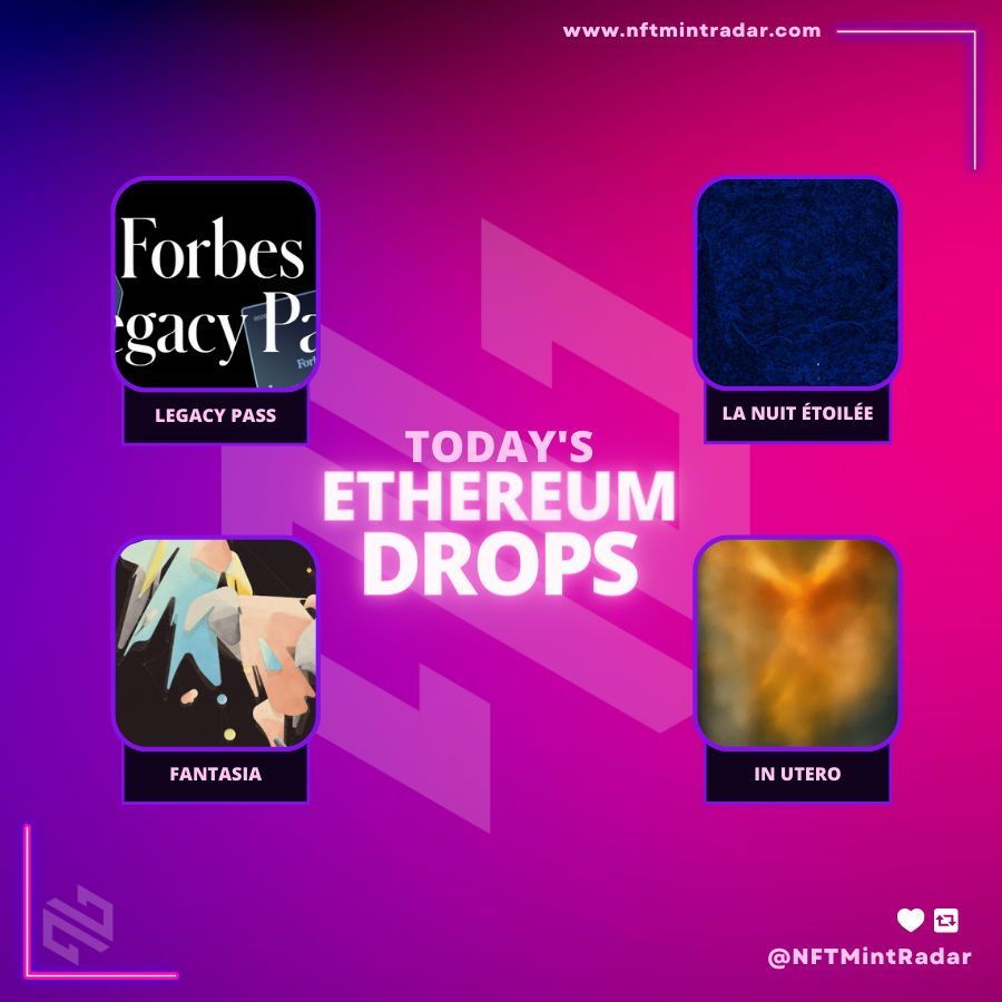 🚀Don't miss out on the hottest Ethereum mints of the day!🚀

🗓6th Jun

🟣<a href="/acamposuribe/">Alejandro</a> -0.007☰ 
🟣<a href="/kev_esh/">Kevin Esherick 👖</a> -0.07☰
🟣<a href="/lphaCentauriKid/">a.c.k.</a> - 0.3☰ 
🟣@ForbesNFT -0.33☰ 

#NFT #NFTs #NFTCommunity

Check it out now ⬇
buff.ly/4ay76nL