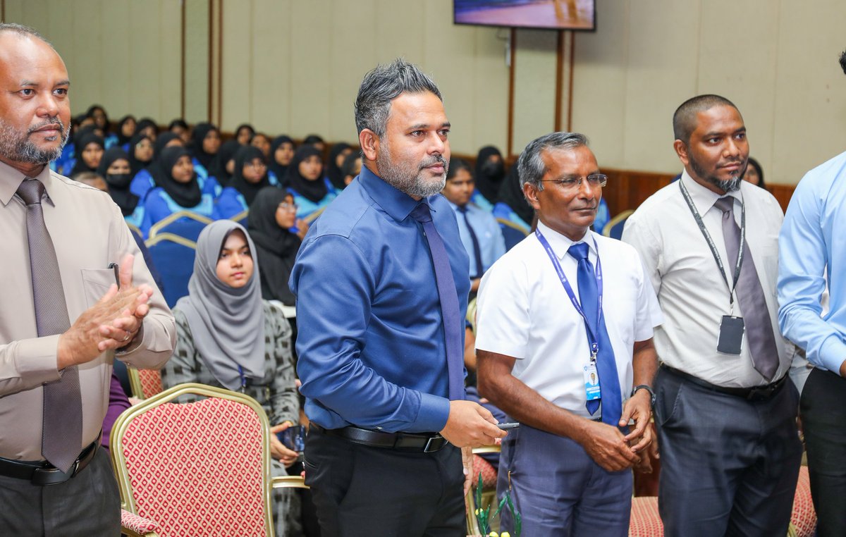 MFAORmv's tweet photo. Minister @Shiyamaldives participated in the opening ceremony of the newly established Fisheries and Ocean Club at Villa International High School. During the event, the minister emphasized the importance of youth in the sustainable use and management of ocean resources.

He also urged the club members to embrace curiosity, boldness, and, above all, compassion towards the ocean. He urged them to strive to learn as much as possible about the oceans, advocate for practices that protect marine life, and always remember that their voices matter. The minister stressed that even the smallest voice can have a big impact and create waves of change.

The ceremony was also attended by State Minister Dr. Amzath, senior officials of the ministry, and the senior administration of Villa International High School @VillaCollegeMv #WorldOceanDay2024