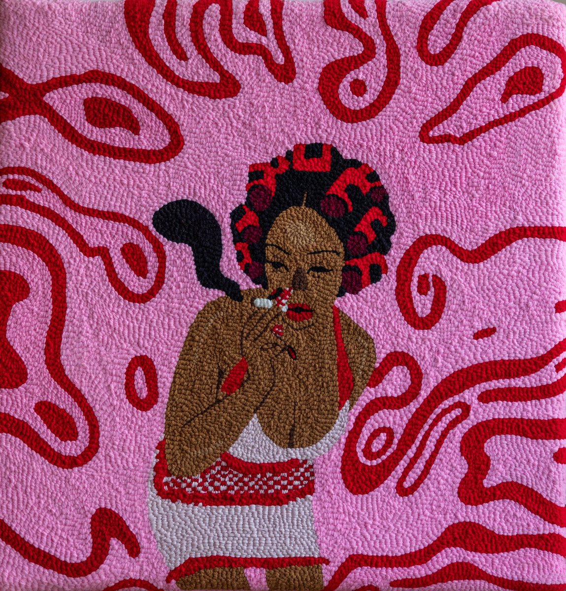 cynugwudike's tweet photo. commissioned by @AshleyOkoli 

“The wife named Robyn”❤️🩷

-60x60cm,
-punch needling &amp; embroidery 🙂‍↕️ https://t.co/S8621hPq7u