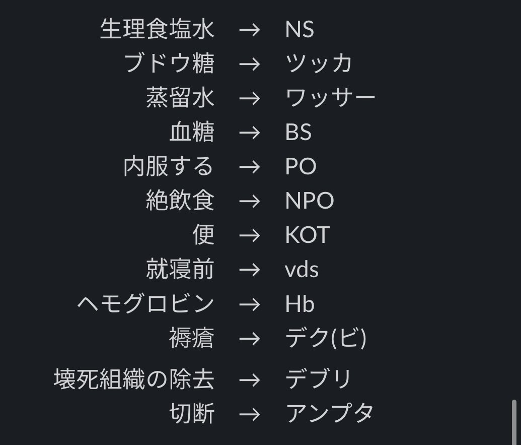 levwell_kango's tweet photo. よく使う医療用語（略語）

#ありすぎて覚えきれない
#医療用語 #看護師の勉強垢 

医療従事者じゃないと意味不明 https://t.co/ss6QiYkH3U