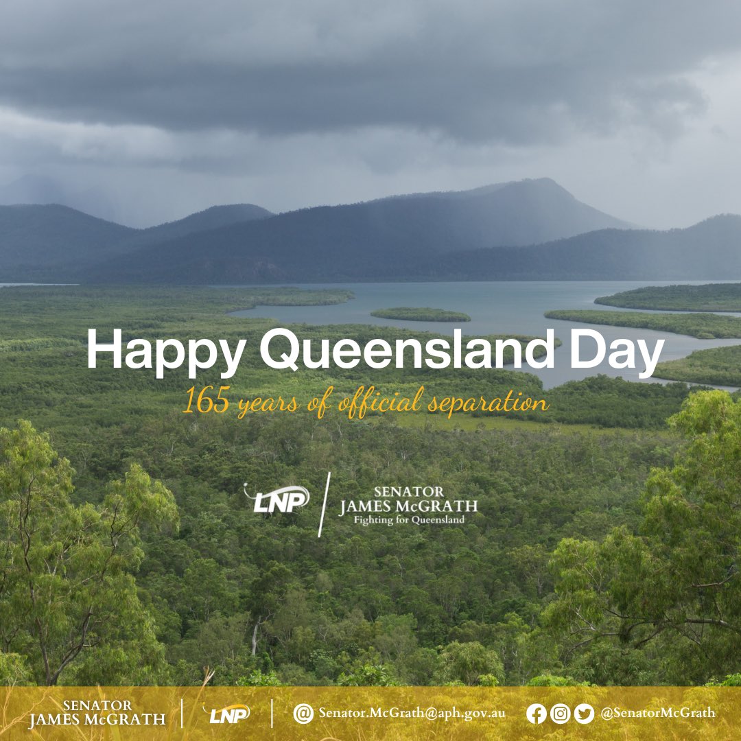 SenatorMcGrath's tweet photo. Happy Queensland Day, to all who reside in our beautiful state!

Today marks 165 years since we as the state of Queensland officially separated from New South Wales as an independent colony in 1859…

Thank goodness we did, QUEENSLANDER 🔴

#Queensland #StateOfOrigin #QLDDay https://t.co/rqxRqgBb3d