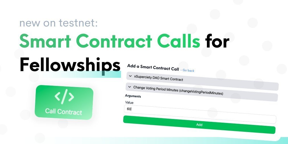 TidyMeOrg's tweet image. NEW for Fellowship DAOs: Smart Contract Calls⚡️ 
 
👉 Fellowships can now easily attach smart contract calls to any of their proposals🔥 
 
– it's one more reason why the DAOs of superciety will arise as the most powerful💥

simple. elegant. powerful.
