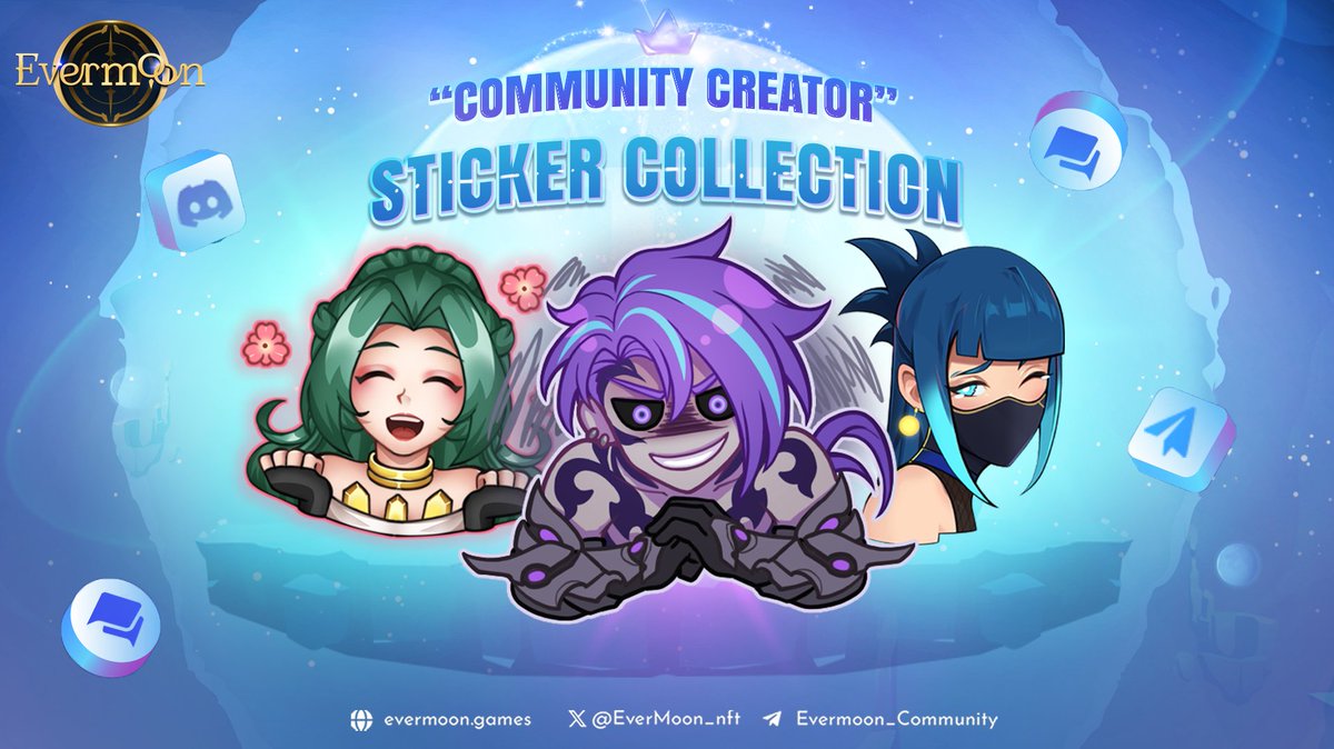 EverMoon_nft's tweet photo. ✨Evermoon Stickers: Made by Fans, for Fans! ✨

Your chats are about to get a whole lot more awesome. Our amazing community has designed a brand-new collection of Evermoon stickers, perfect for sharing your love of the game.

Grab the Evermoon Stickers now and level up your chat game!

Join the Evermoon family:
💬 Discord: https://t.co/GLQg0WnAZU
🗣️ Telegram: https://t.co/30U1Ma0yEU
📱 Other Social Media: https://t.co/ypn6uaGNQ6
#EvermoonMOBA