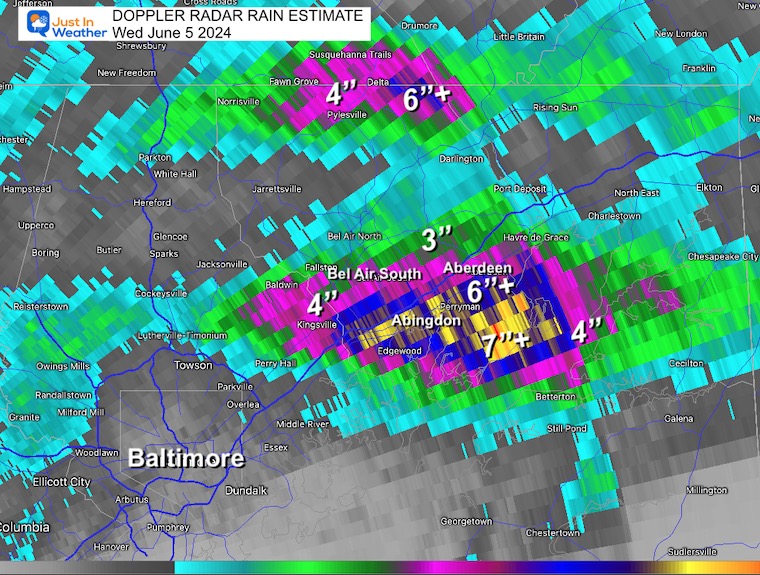 JustinWeather's tweet image. Storm Recap From June 5
🌪️ WORST in Maryland since June 1 2012
🌪️ 21 Tornado reports across Maryland (16), WV (4) , and Virginia (1)
💦 Numerous Water Rescues- Most in Harford County: 4 to 7 inches of rain fell
🔗Full Report justinweather.com/2024/06/06/tor…
🎥 Numerous Videos and Photos