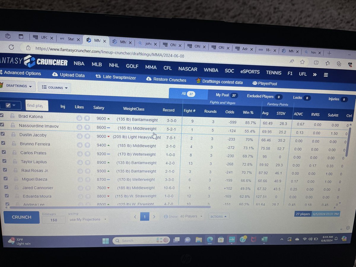 Fishoutofpondtv's tweet photo. @gehrenbergdfs Hey I’m referring to Fantasy Cruncher . If you look closer, you will see that the player pool is 28 instead of 27. Rayanne is not on the pool https://t.co/lm55cp1ue6