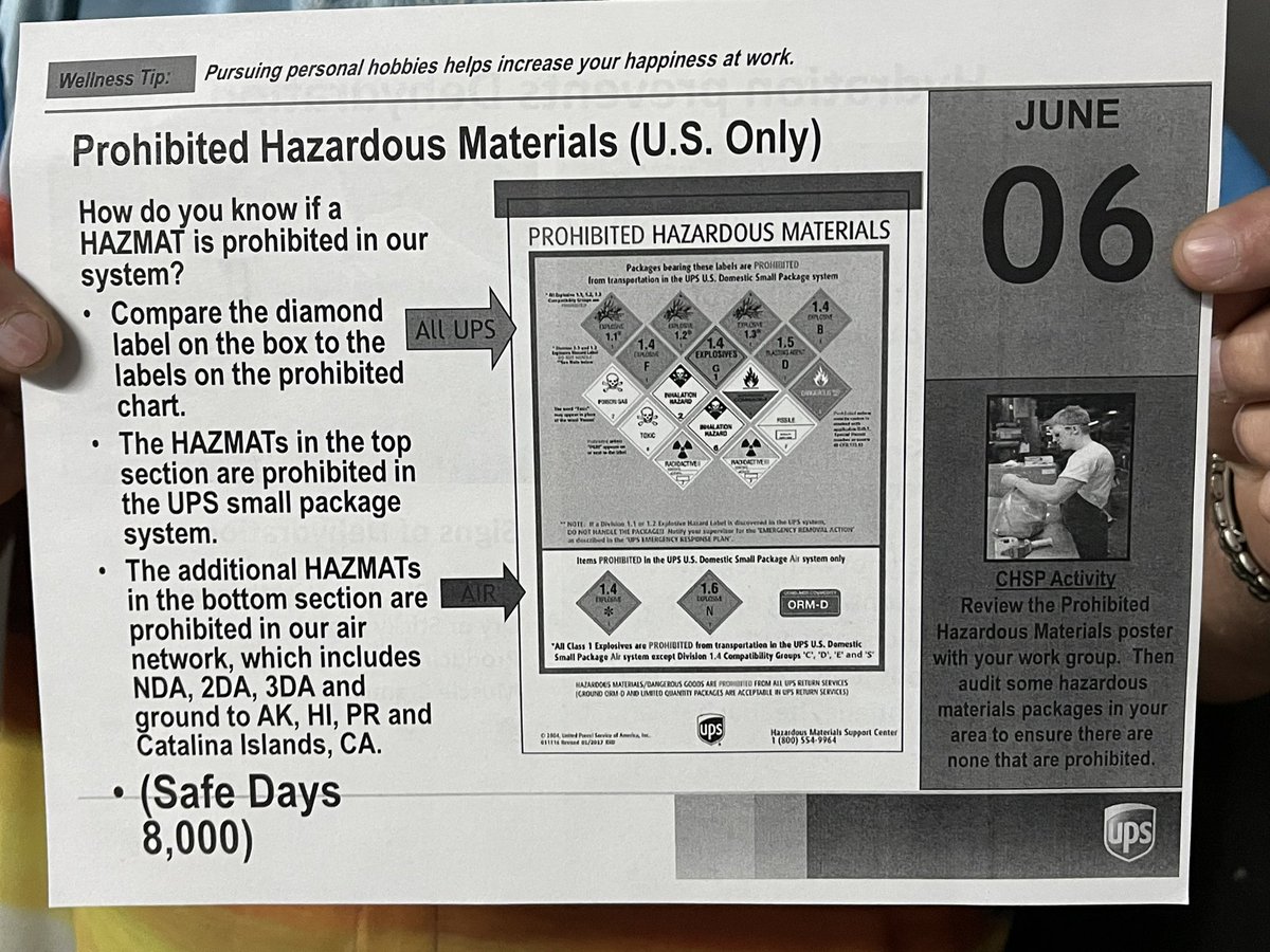 okc_preload's tweet photo. Good Thursday #OKC #Preload James has your #PCM over 

⚠️Prohibited HazMats ⚠️

🤔How do you know if a hazmat is prohibited? Check your Prohibited Poster! If you have a PH contact your sup immediately! #KnowYourLoad #LetsGetIt #UPS https://t.co/nslhJLzoaN