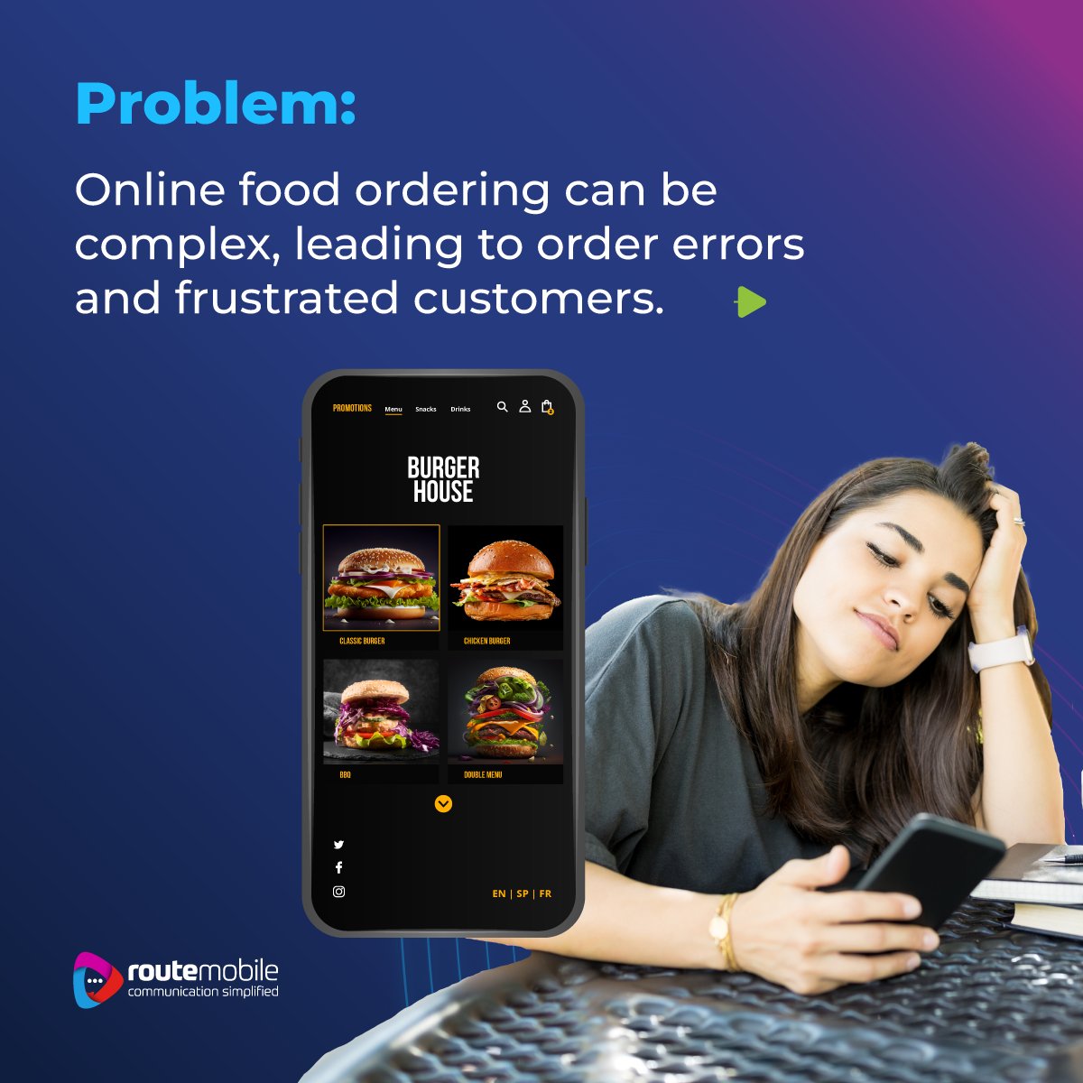 routemobile's tweet photo. With our new-gen #CPaaS solution, you can harness the power of #RichMessaging technology to streamline your #FoodDelivery service 🍔🛵, allowing customers to place orders effortlessly via messages. 

#RouteMobile #FoodIndustry #CX https://t.co/eoYVqhwOKI