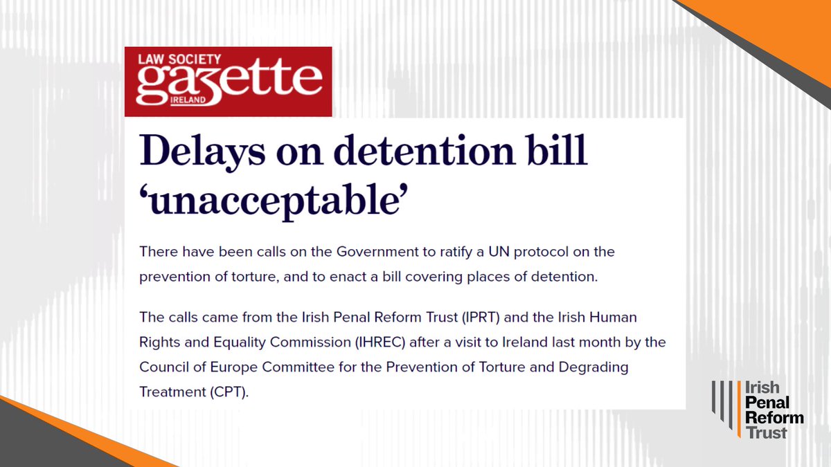 Irish Penal Reform Trust and the Irish Human Rights and Equality Commission (<a href="/_IHREC/">Irish Human Rights & Equality Commission</a>) responded to the recent Council of Europe Committee for the Prevention of Torture and Degrading Treatment (<a href="/CoE_CPT/">CPT</a>) visit.

Read the full <a href="/LawSocGazetteie/">Law Society Gazette</a> article 👉
iprt.ie/iprt-in-the-ne…