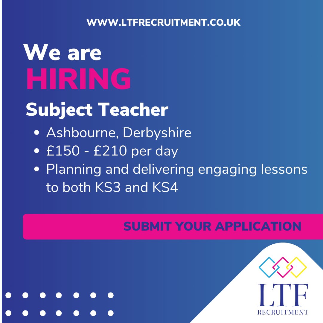 LTFRecruitment's tweet photo. Ready for a rewarding career change?  Derby offers exciting teaching opportunities with supportive schools and a vibrant city life.
#DerbyJobs #NowHiringTeacher #UKTeachingJobs #EducatorCareers #JoinOurTeam https://t.co/JkDeyBLfdW