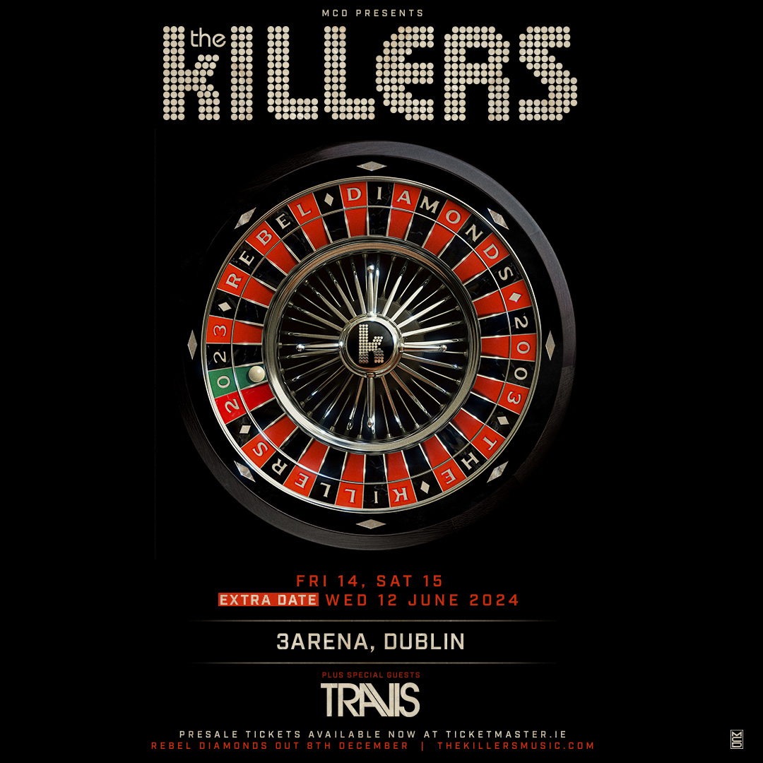 3ArenaDublin's tweet photo. The Killers stage times 
📅 12, 14 &amp; 15 June

6:30pm - Doors
7:50pm - Travis
9:00pm - The Killers

Please note:
🚨 Check your ticket date to ensure you attend the correct performance.
💳 3Arena is a fully cashless venue
👜 Maximum bag size limit is 40cm x 40cm x 20cm https://t.co/6uq0eRzXq2