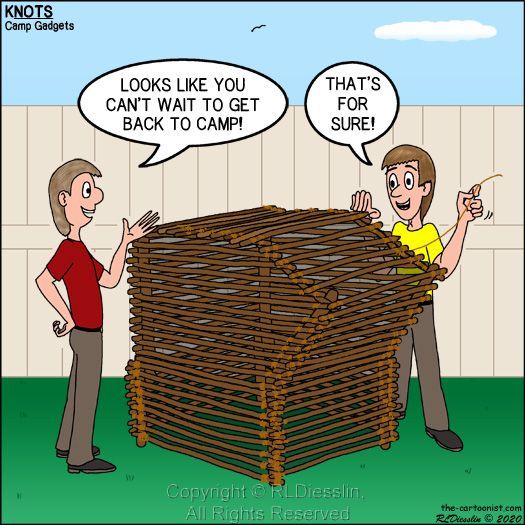 OutToLunchToons's tweet image. KNOTS Scout Cartoon - Camping Practice - buff.ly/2UUR7KH #KNOTS #cartoon #lashing #camp #gadgets #cafepress - buff.ly/3F3Nude