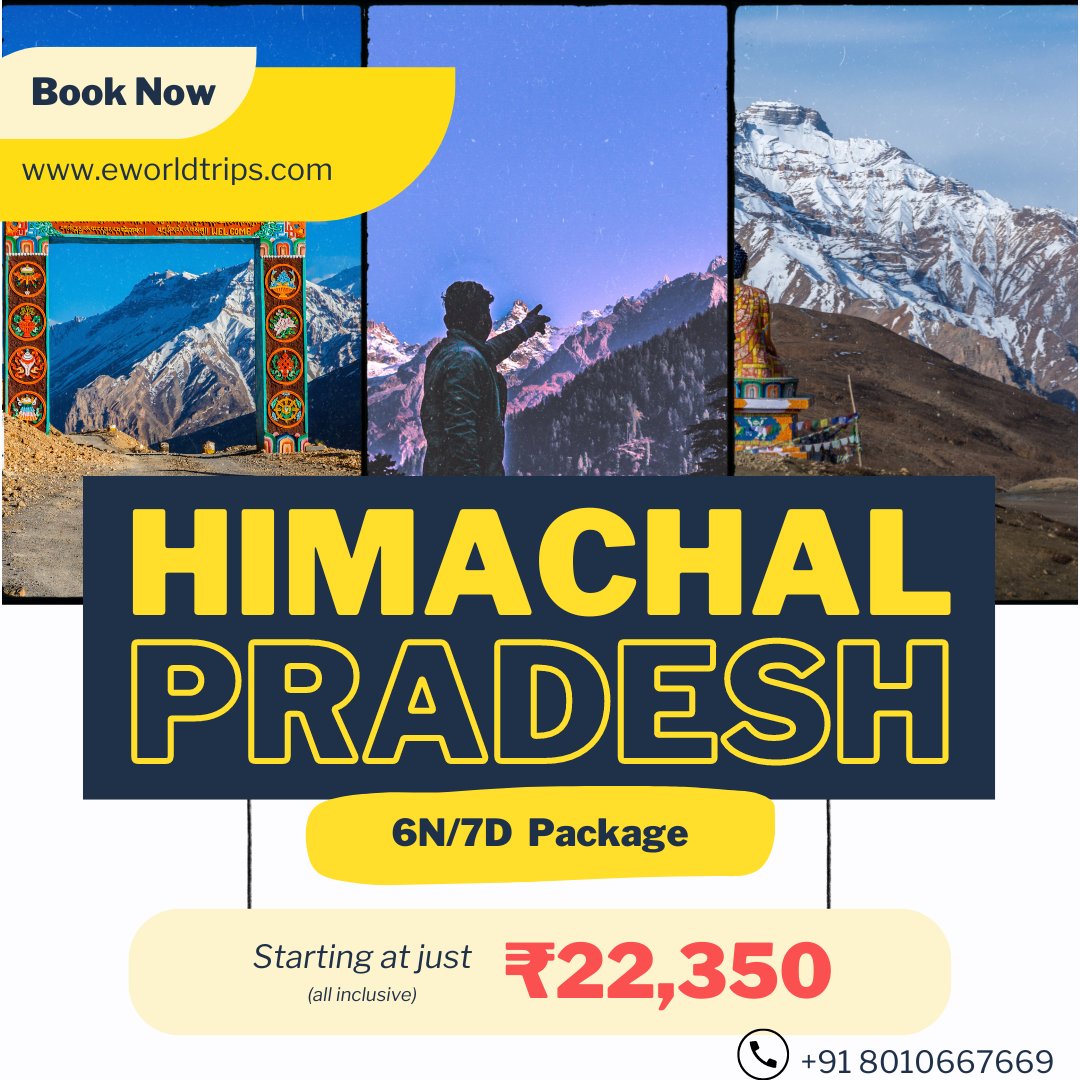 eworldtrips's tweet image. Explore Himachal Pradesh with Our Exclusive Travel Packages!

Discover the enchanting beauty of Himachal 
Book your Himachal adventure today! Contact us at +91 8010667669 / eworldtrips.com
Himachal Awaits!
#HimachalPradesh #ExploreHimachal #HimachalTourism #ShimlaDiaries