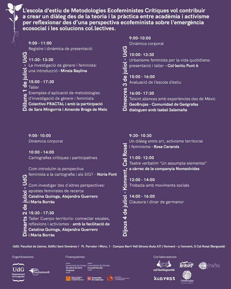 Colectivo FRACTAL (@fractal_col) on Twitter photo Nos hace especial ilusión esta colaboración con la <a href="/UdGLletres/">Facultat de Lletres UdG</a> en la Escuela de verano sobre metodologías ecofeministas críticas 💃🏾 ! Os esperamos a Girona del 1 al 4 de julio 👇🏾👀 Nos hace especial ilusión esta colaboración con la <a href="/UdGLletres/">Facultat de Lletres UdG</a> en la Escuela de verano sobre metodologías ecofeministas críticas 💃🏾 ! Os esperamos a Girona del 1 al 4 de julio 👇🏾👀