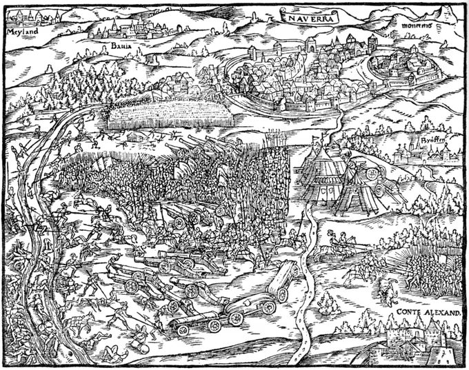 1513年6月6日、北イタリアのノヴァーラ近郊においてスイス盟約者同盟・ミラノ公国の連合軍とフランス軍が交戦する。スイス傭兵に包囲されたフランス軍は潰走し、イタリアからの撤退を余儀なくされた。追撃したスイス傭兵はアルプスを越えディジョンまで達したが、賄賂により撤退した。 