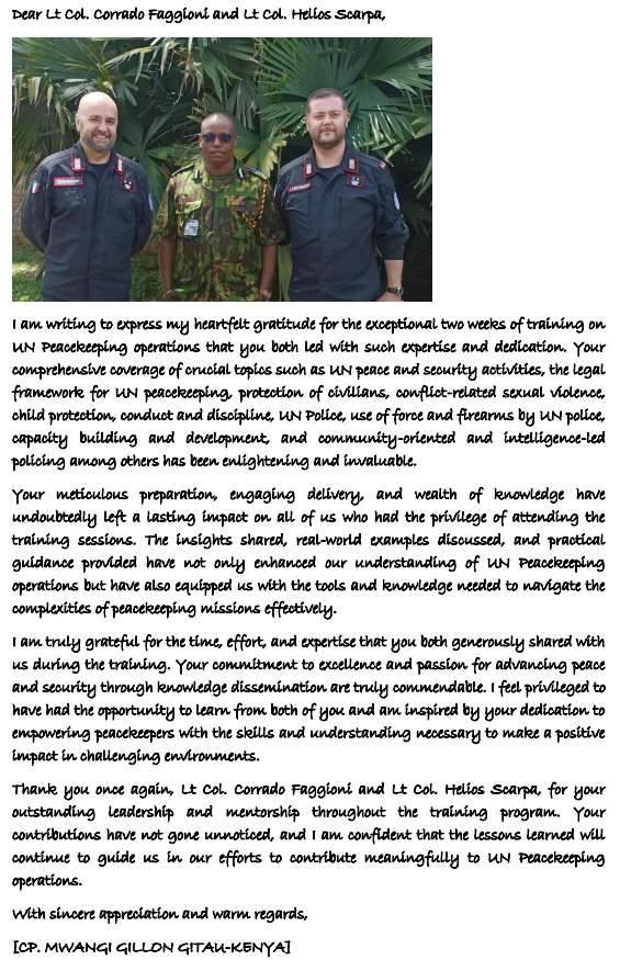 _CoESPU_'s tweet photo. Successful conclusion of the module on #PeaceSupportOps, delivered by 🇮🇹 #CoESPU’s SMEs at the @Rwandapolice’s College in 🇷🇼 #Musanze to 34 Senior #Police Officers from African Countries attending Senior Command &amp; Staff Course.
#StabilityPolicing4Peace #StabilityPolicingOpenClub https://t.co/yqE4Yc2ps6