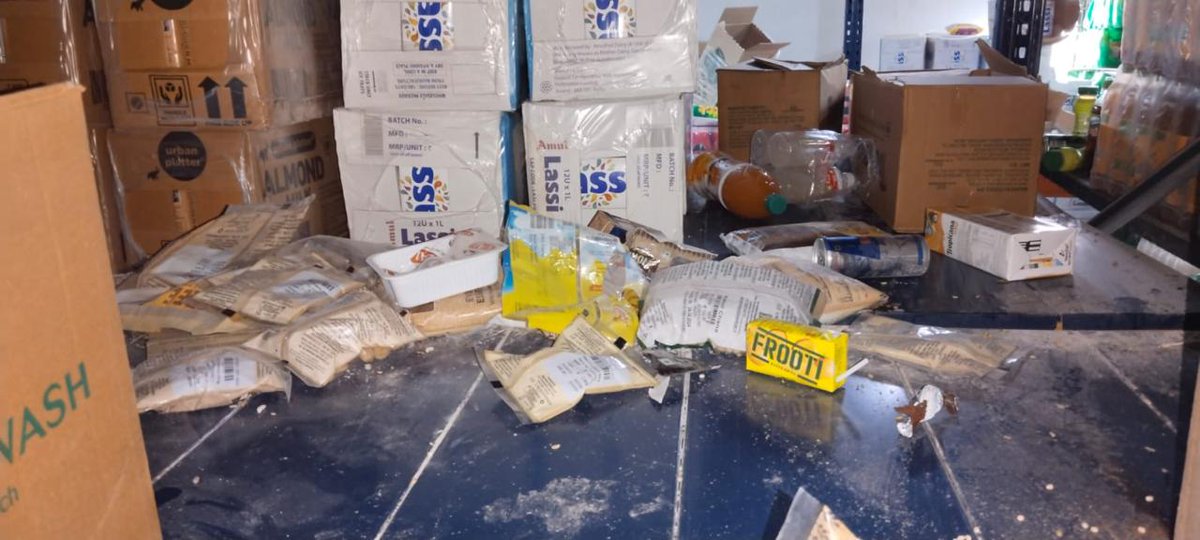c_tgsafe's tweet photo. Task force team has conducted inspection in 𝗕𝗹𝗶𝗻𝗸𝗶𝘁 𝗪𝗮𝗿𝗲𝗵𝗼𝘂𝘀𝗲 at Devar yamjal, Medchal Malkajgiri District on 05.06.2024. 

* The premises found to be very disorganised, unhygienic and dusty at storage racks.

* There is no Fostac trainee available.

* Food handlers were found without headgears, gloves and aprons.

* Medical fitness certificates of food handlers not available. 

* Cosmetic products were stored along with food products.

* The license of Whole Farm Congruence Trade and Services Pvt Ltd was not as per FSS act regarding address mentioned on the label. Notice will be sent.

* The products manufactured by Kamakshi Foods license found to be expired, hence the products of VSR i.e Suji, Raw peanut butter, Maida, Poha, Besan and Bajra worth Rs. 30k were seized.

* Suspected infested Whole Farm Ragi flour and Toor dal of worth Rs. 52k was seized and samples sent to lab.

Notice will be issued and further action shall be taken accordingly. 

@fssaiindia
@MoHFW_Telangana