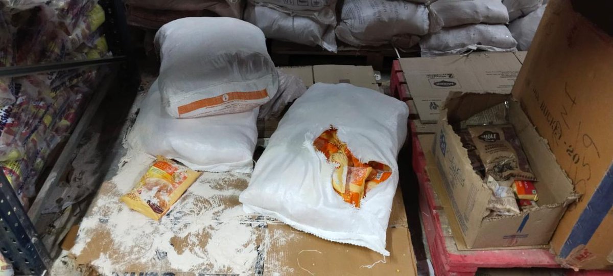 c_tgsafe's tweet photo. Task force team has conducted inspection in 𝗕𝗹𝗶𝗻𝗸𝗶𝘁 𝗪𝗮𝗿𝗲𝗵𝗼𝘂𝘀𝗲 at Devar yamjal, Medchal Malkajgiri District on 05.06.2024. 

* The premises found to be very disorganised, unhygienic and dusty at storage racks.

* There is no Fostac trainee available.

* Food handlers were found without headgears, gloves and aprons.

* Medical fitness certificates of food handlers not available. 

* Cosmetic products were stored along with food products.

* The license of Whole Farm Congruence Trade and Services Pvt Ltd was not as per FSS act regarding address mentioned on the label. Notice will be sent.

* The products manufactured by Kamakshi Foods license found to be expired, hence the products of VSR i.e Suji, Raw peanut butter, Maida, Poha, Besan and Bajra worth Rs. 30k were seized.

* Suspected infested Whole Farm Ragi flour and Toor dal of worth Rs. 52k was seized and samples sent to lab.

Notice will be issued and further action shall be taken accordingly. 

@fssaiindia
@MoHFW_Telangana