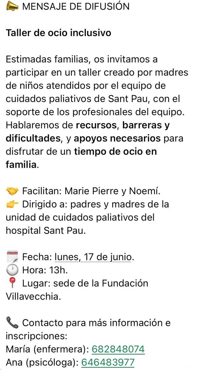 PediatriaSPau's tweet photo. Recordeu el taller d'oci inclusiu el dilluns 17 de juny a les 13h a la seu de la Fundació Villavecchia! @HospitalSantPau @InfermeriaSPau @FEVillavecchia https://t.co/WdIcpT6Mal