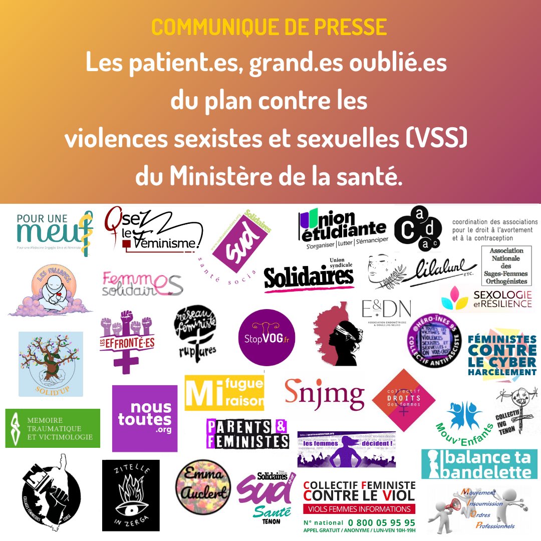 StopVOGfr's tweet photo. [COMMUNIQUÉ DE PRESSE]

🙋‍♀️ 30 organisations s’associent pour dénoncer l’entre-soi et l’exclusion des https://t.co/kEiGZN4gr1, des concertations en cours et des mesures à venir du plan contre les violences sexistes et sexuelles en santé du @Sante_Gouv 

THREAD ⤵️ #MeTooMédecine https://t.co/ILedVh22Qx