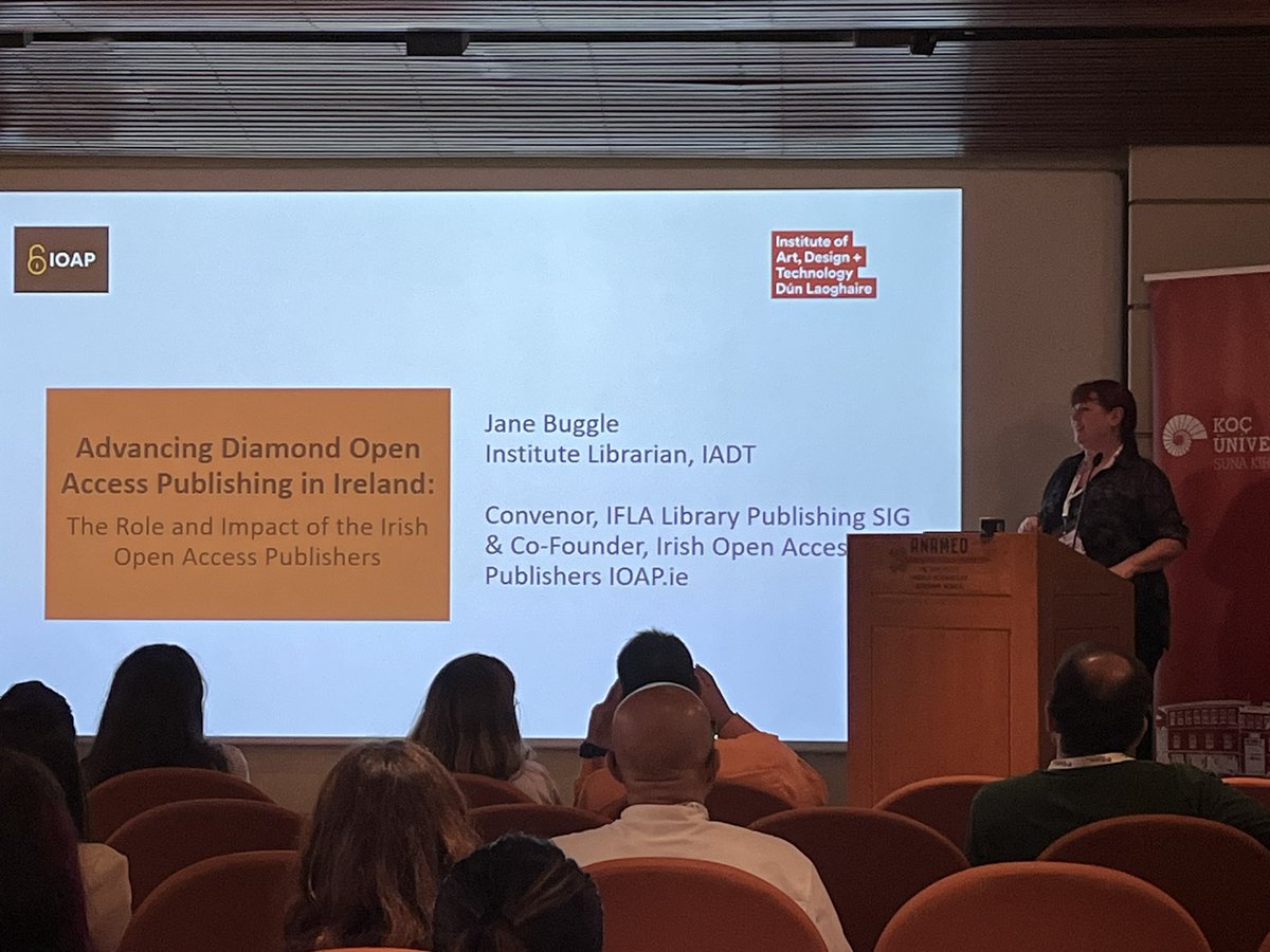 Congrats to our amazing colleague <a href="/JaneBuggle/">Jane Buggle</a> Institute Librarian <a href="/myIADT/">IADT Dún Laoghaire</a> <a href="/IADTlibrary/">IADT Library</a>, Co Manager of @IOAP_community, Convenor of @ifla_libpub &amp; <a href="/LAI_LPG/">LAI Library Publishing Group</a> who is presenting on diamond OA &amp; ioap.ie at <a href="/IFLA/">IFLA</a> Division's D Mid-Term meeting in Istanbul #IFLAD24.